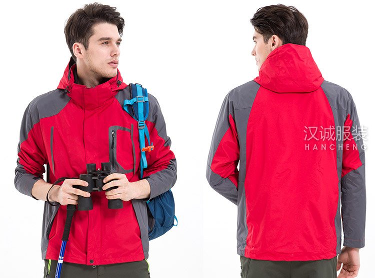 男士加绒两件套保暖冲锋衣定制-红色2