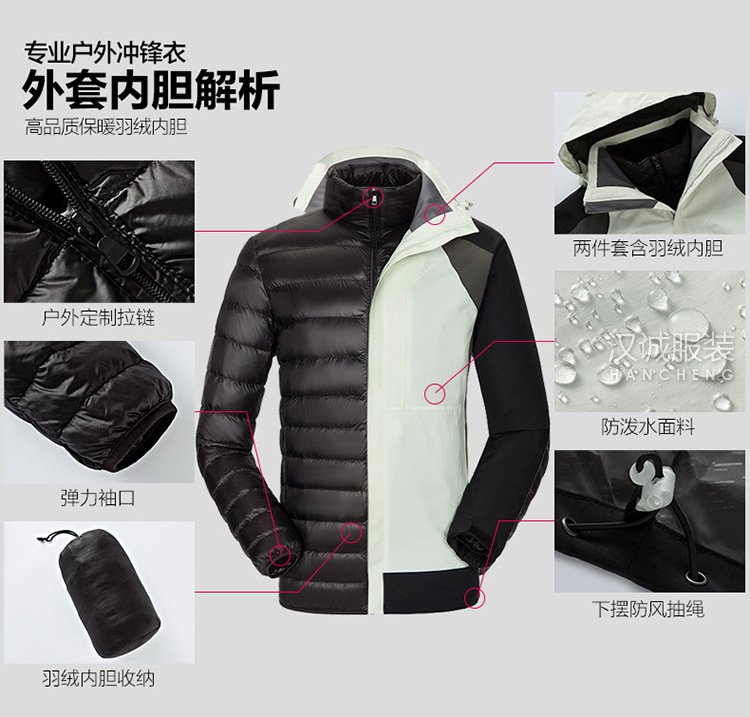 三合一羽绒冲锋衣定做,定制羽绒冲锋衣厂家(图6)